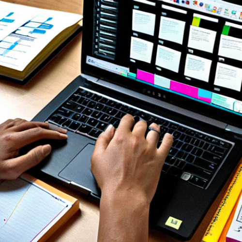 **A person working at a desk with various textbooks and a laptop, focused on a robotics study plan. The image should convey a sense of organization and determination, possibly with sticky notes and diagrams visible.**